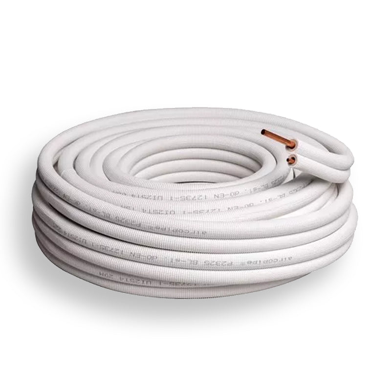 Koelleiding Geïsoleerd Dubbel Ø 1/4" x 3/8" Volle rol 25 meter Wit