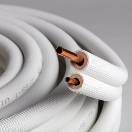 Koelleiding Geïsoleerd Dubbel Ø 1/4" x 3/8" Volle rol 25 meter Wit